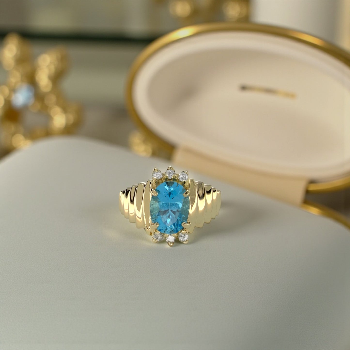 Blue Topaz and Diamond Ring