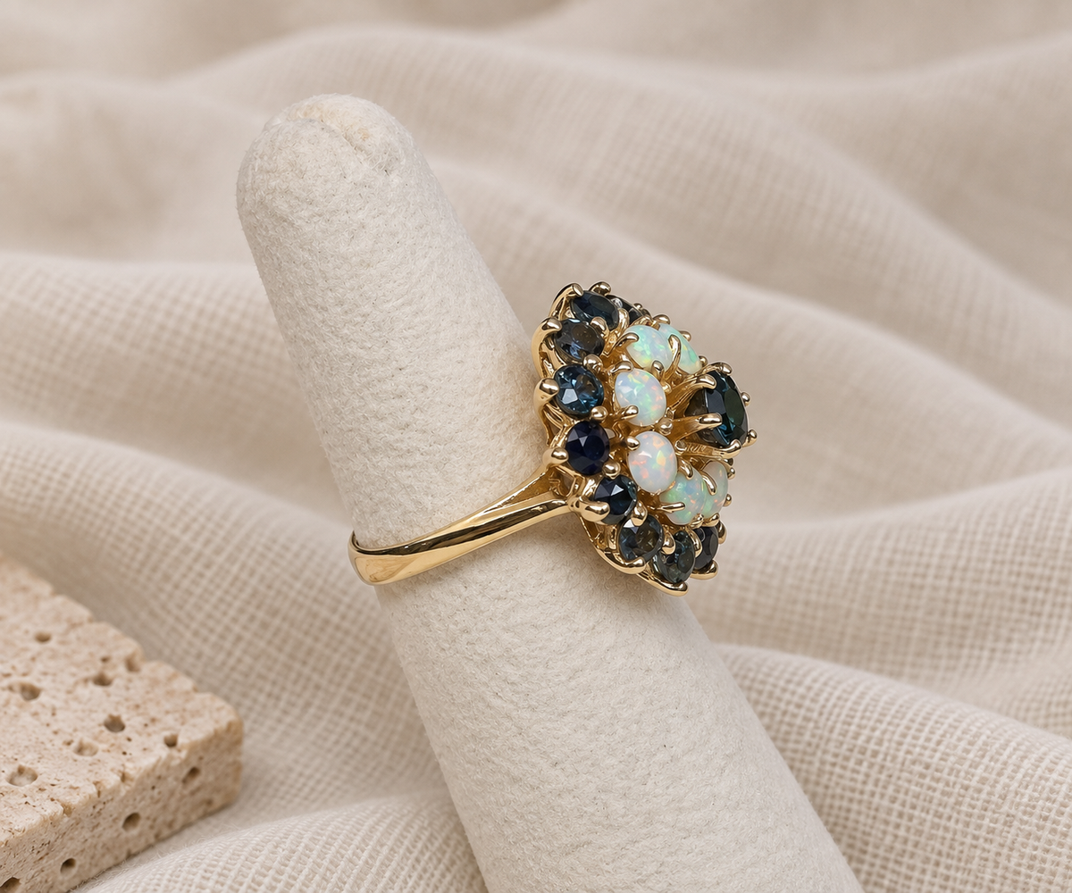 Sapphire and Opal Halo Ring