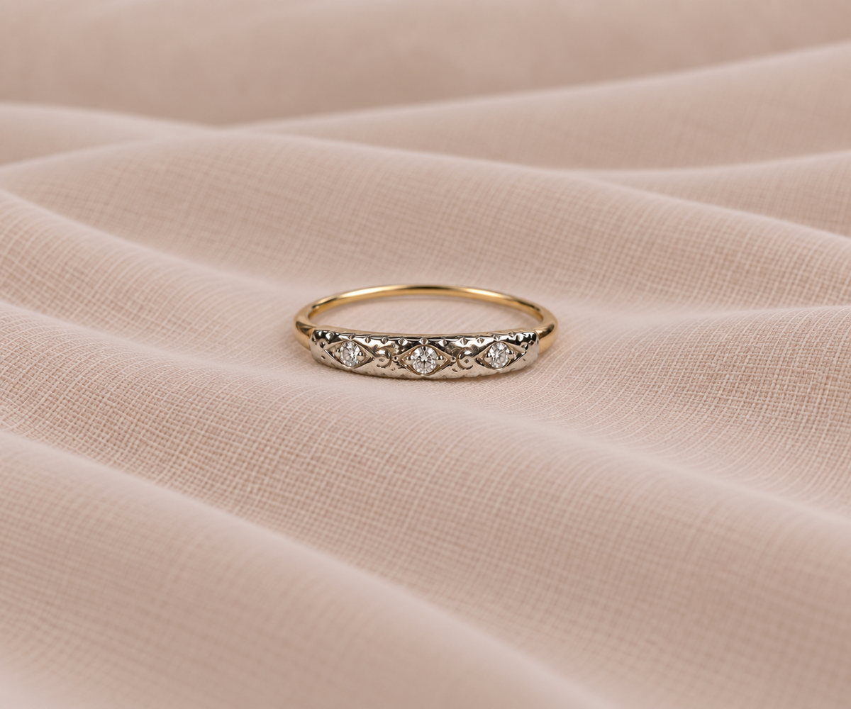 14K Two-Tone Antique Wedding Band