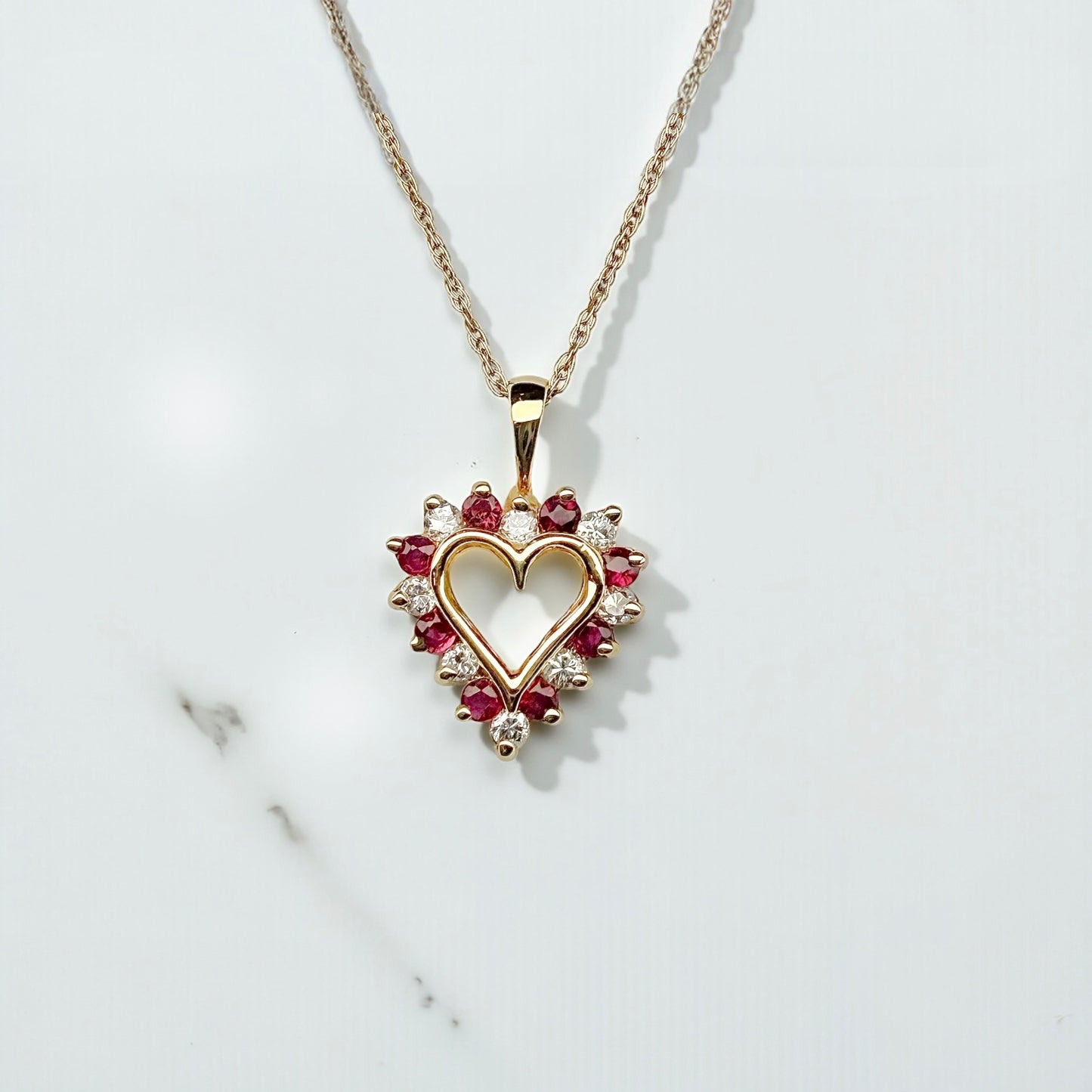 14K Ruby and Diamond Heart Pendant