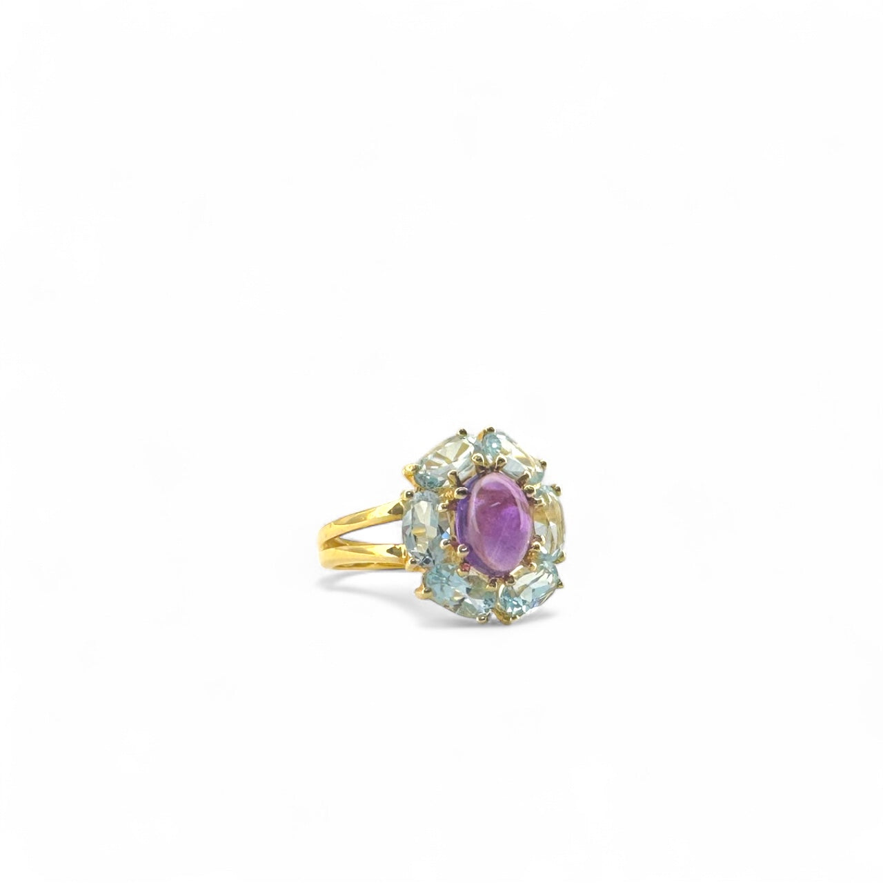 Amethyst and Blue Topaz Floral Ring