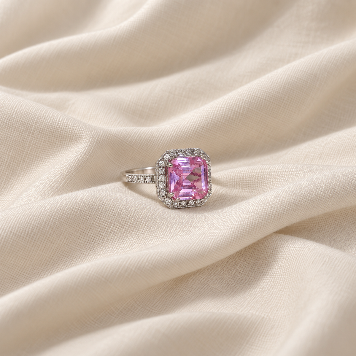 White gold synthetic sapphire fashion ring