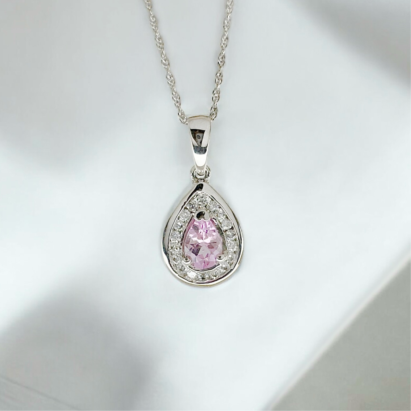 Pink Topaz and Diamond Pendant