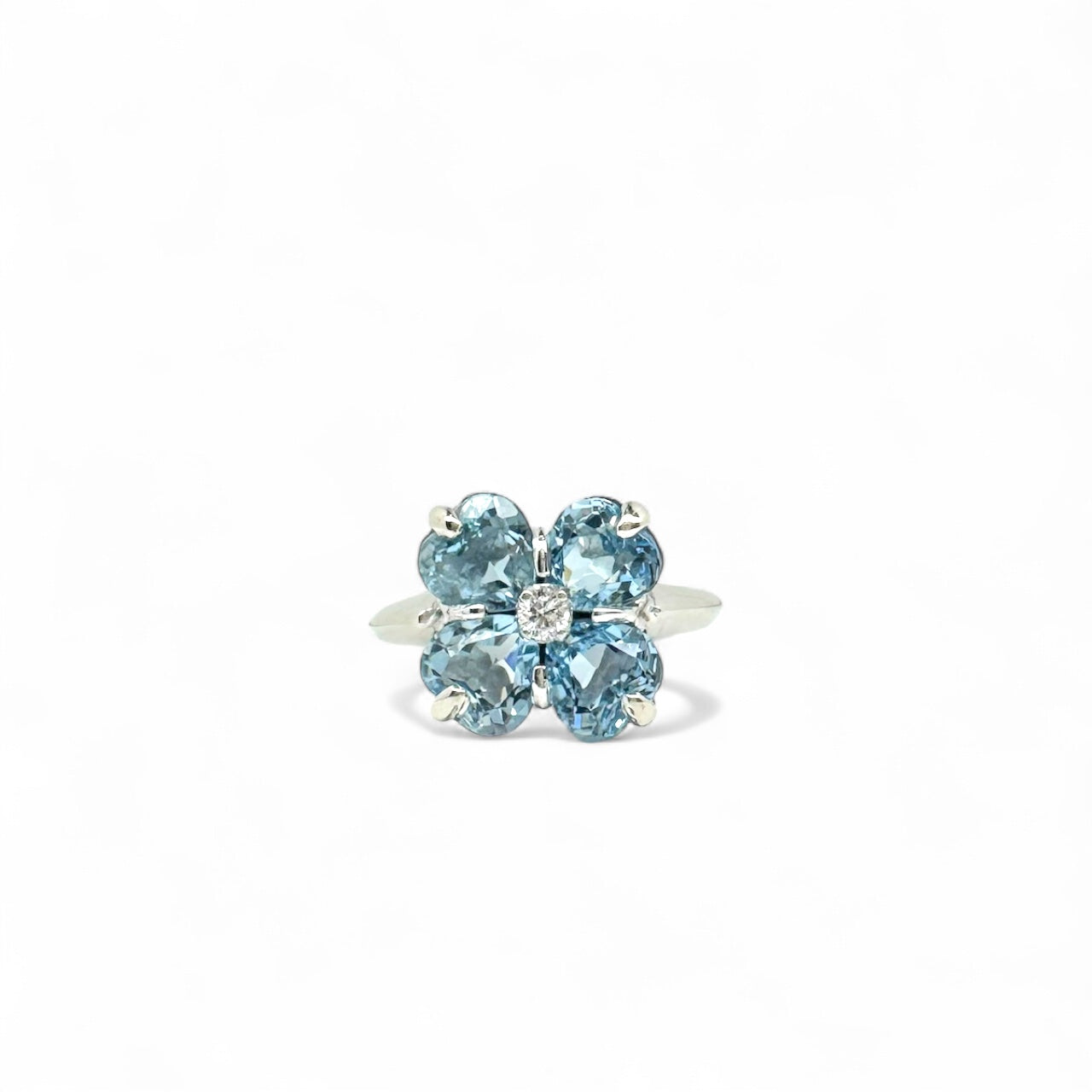 Blue Topaz Flower in 14K White Gold