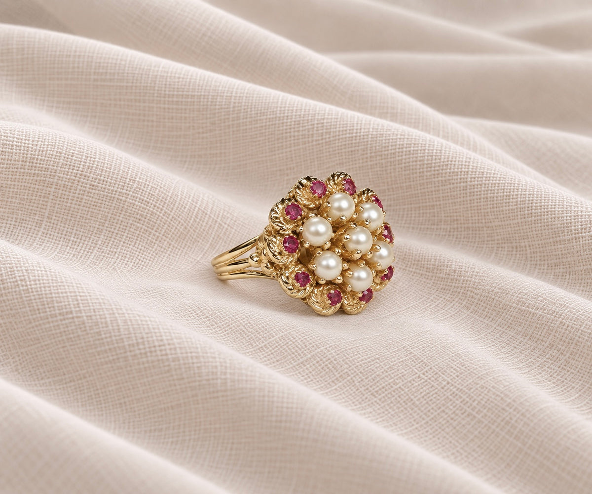 14K Pearl and Ruby Ring