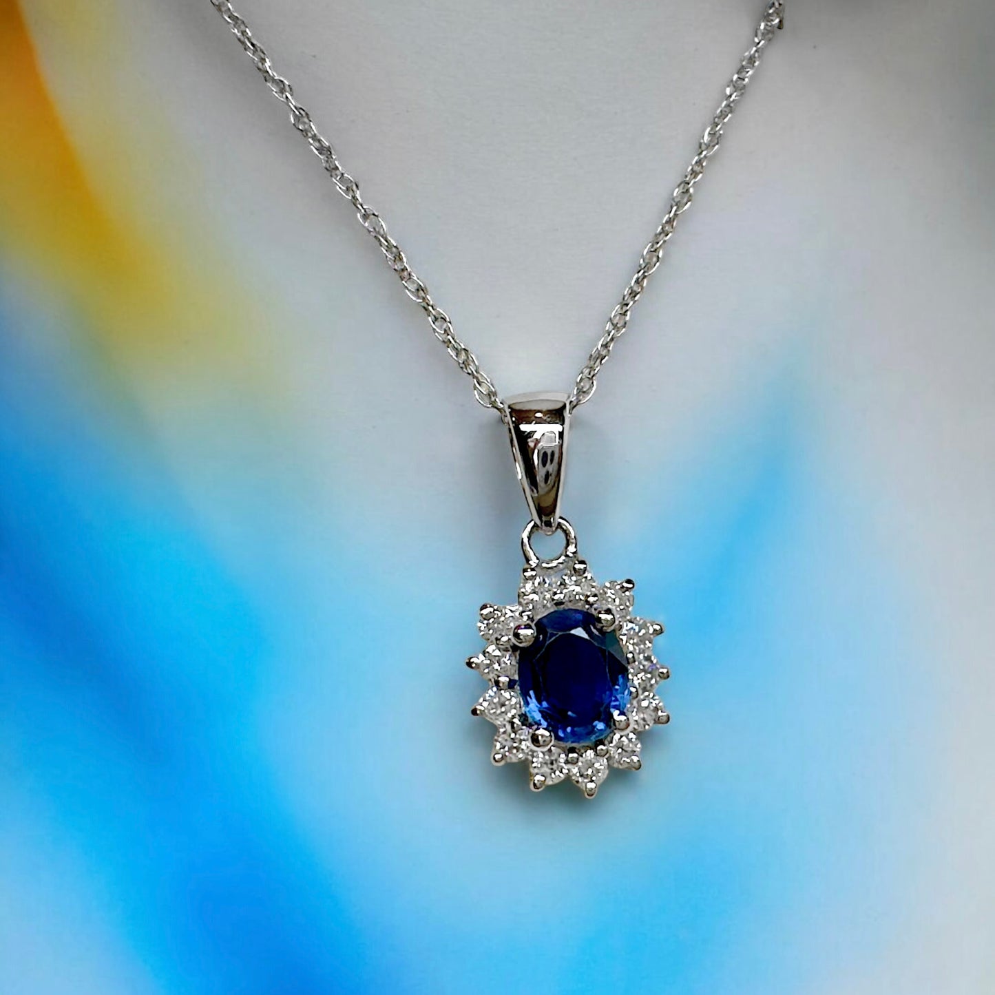 Genuine Blue Sapphire and Diamond Pendant