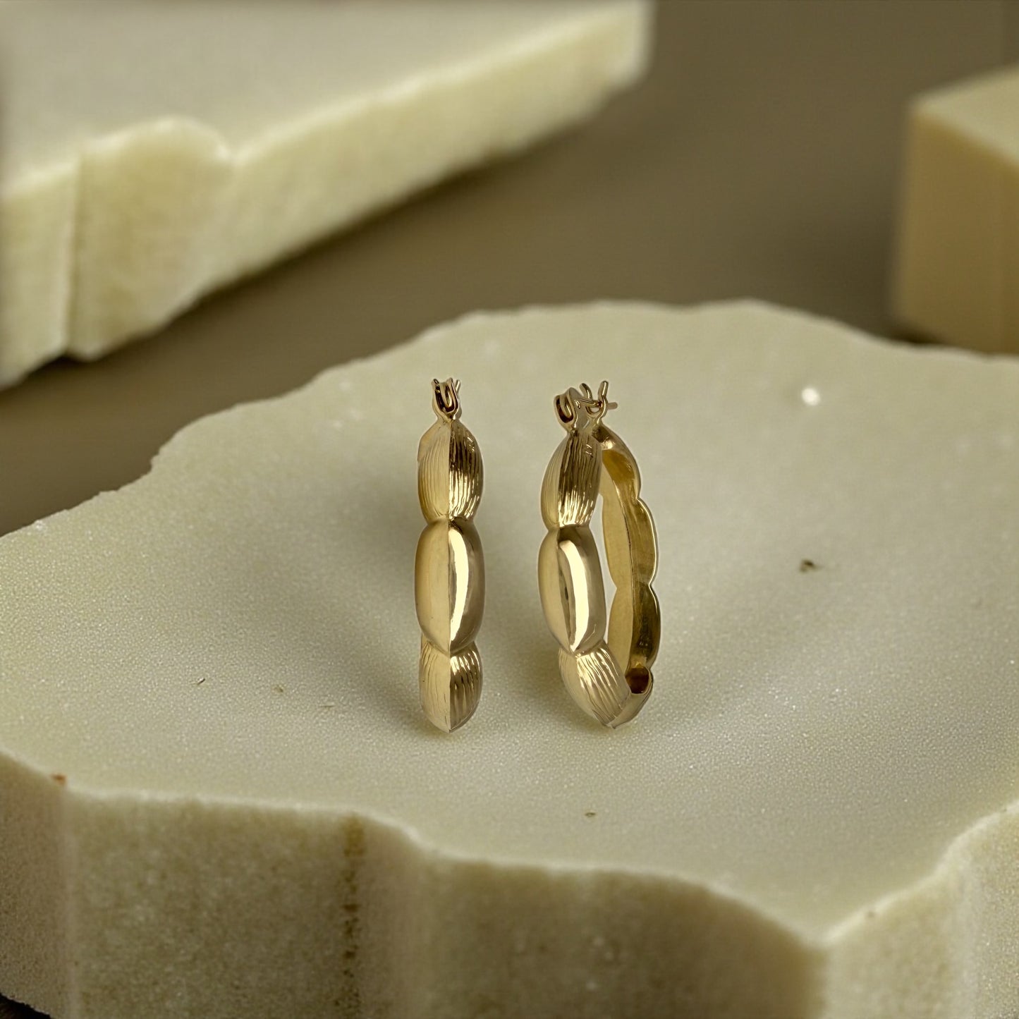 14K Yellow Gold Textured Hoops