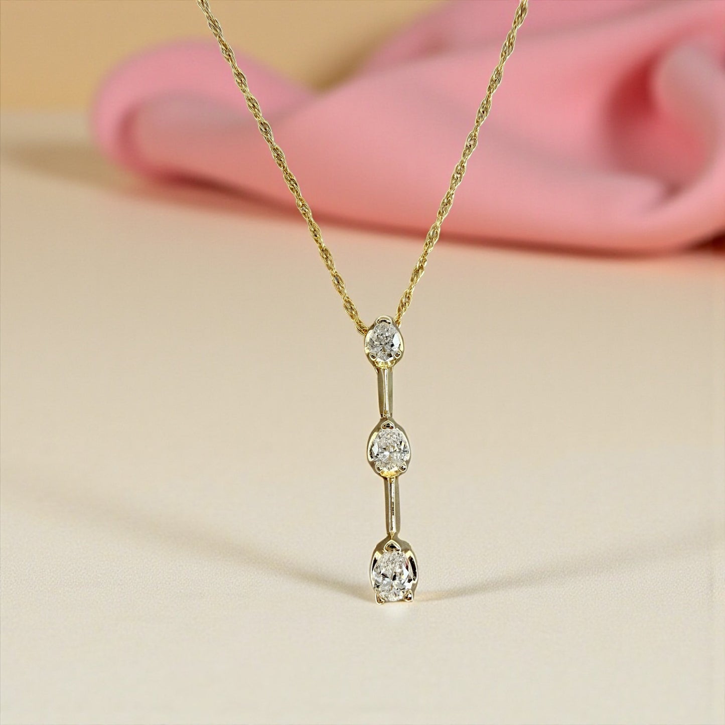 14K Three Diamond Hinged Pendant