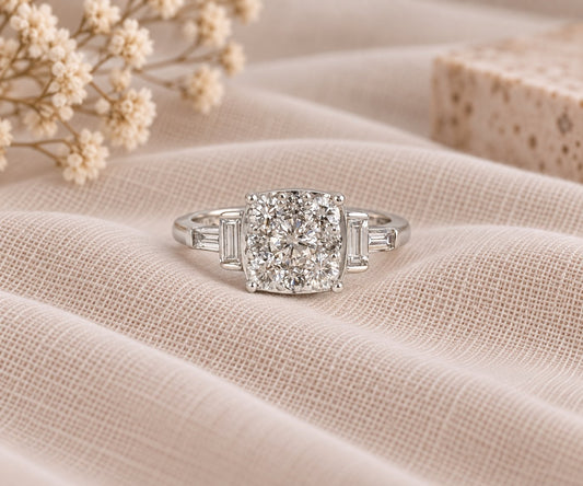 White Gold Cluster Engagement Ring