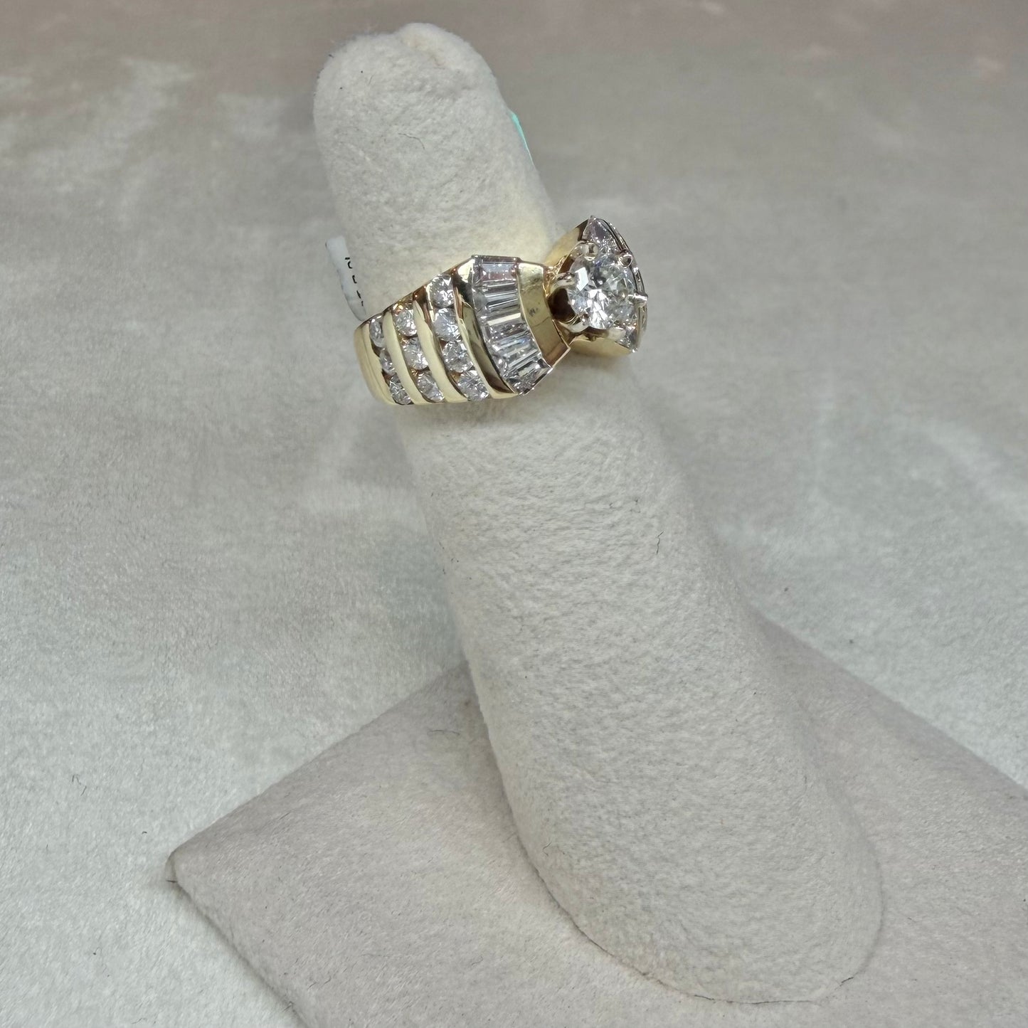 14K Engagement Ring with Baguette Rows