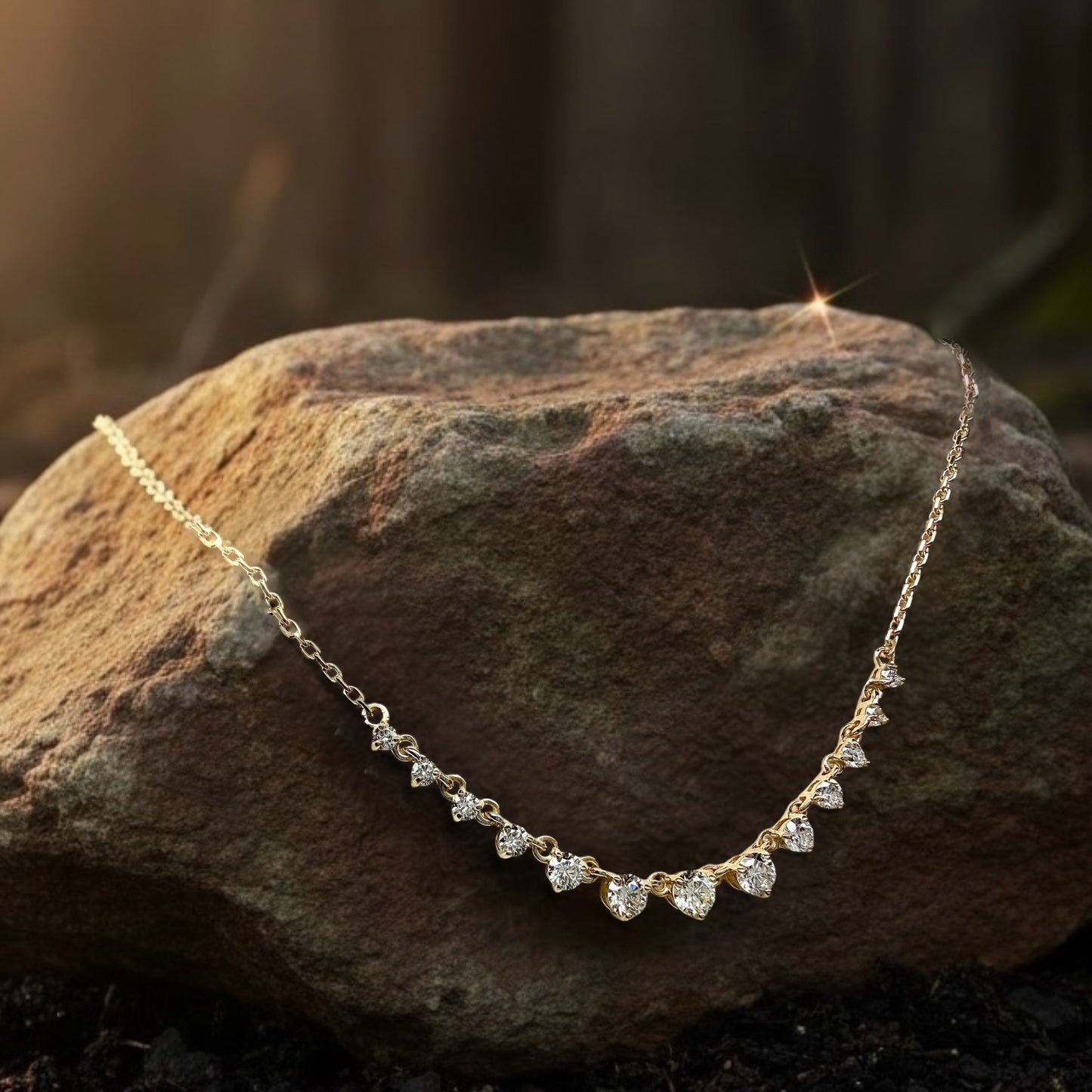 14K Graduated Diamond Station Necklace