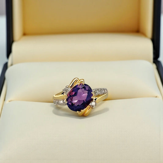 14K Amethyst and Diamond Fashion Ring