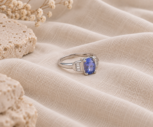 Classic Tanzanite and Diamond Ring
