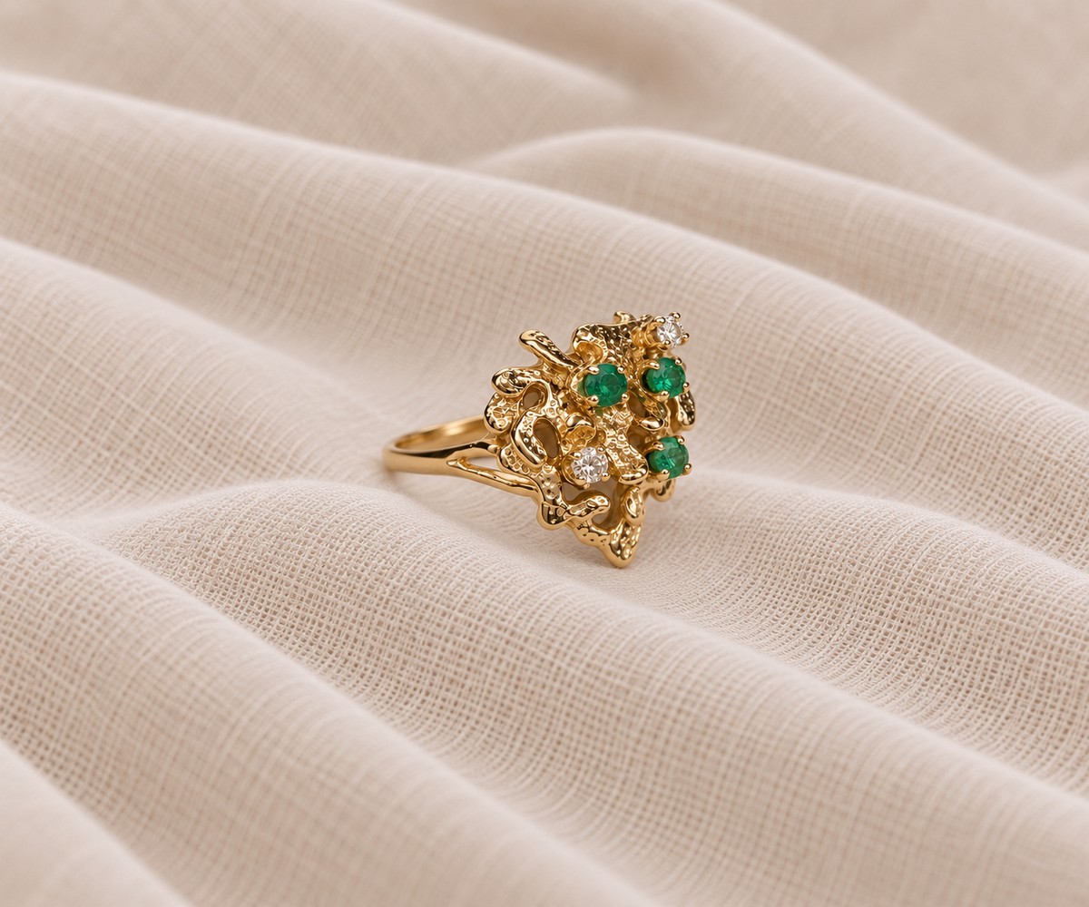 14K Nature-Inspired Emerald and Diamond Ring