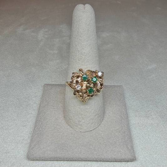 14K Nature-Inspired Emerald and Diamond Ring