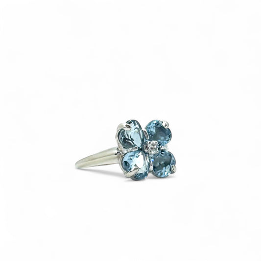 Blue Topaz Flower in 14K White Gold