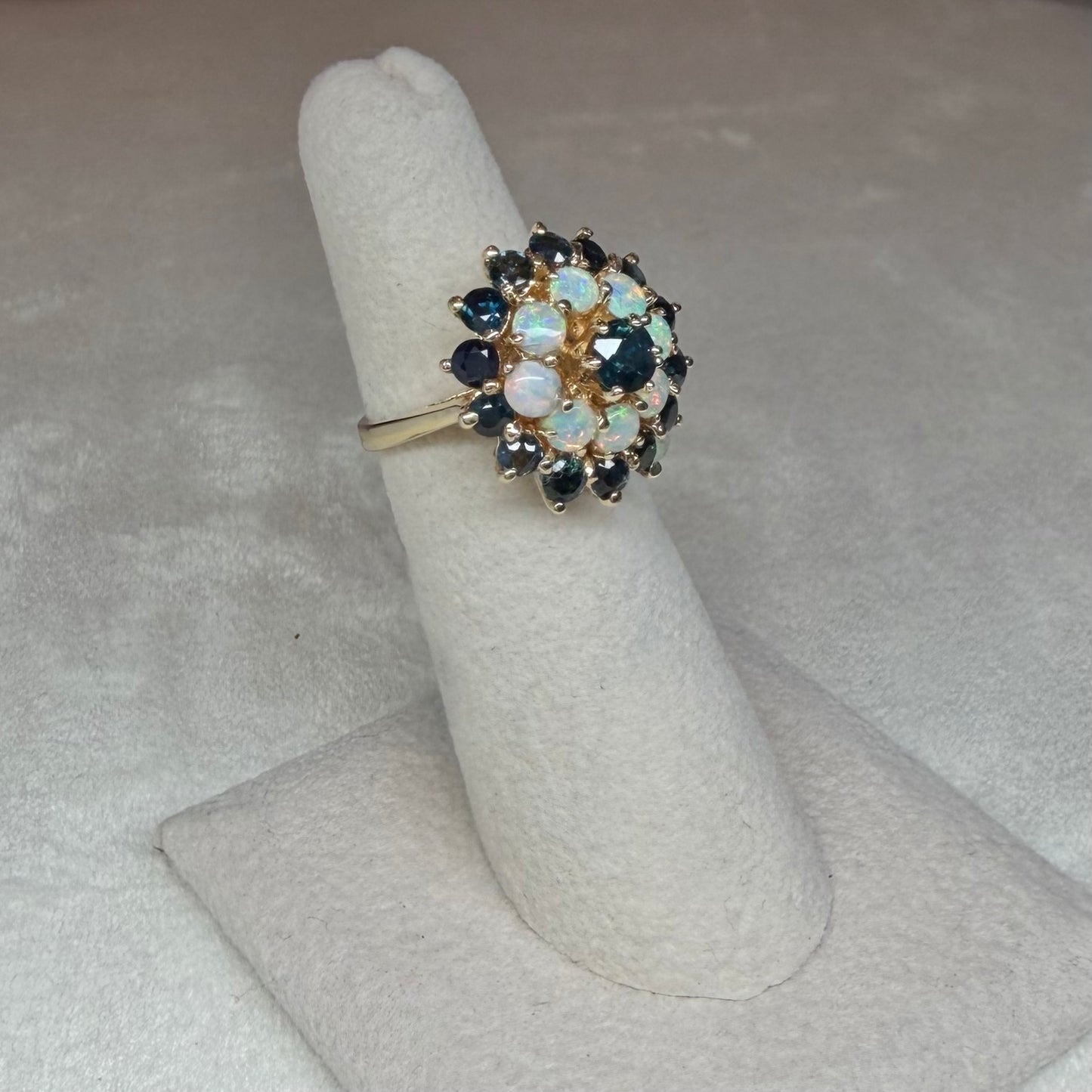 Sapphire and Opal Halo Ring
