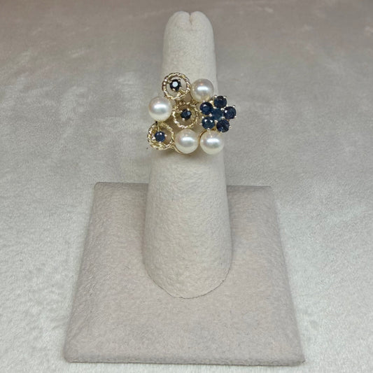 Extravagant Sapphire and Pearl Cocktail Ring