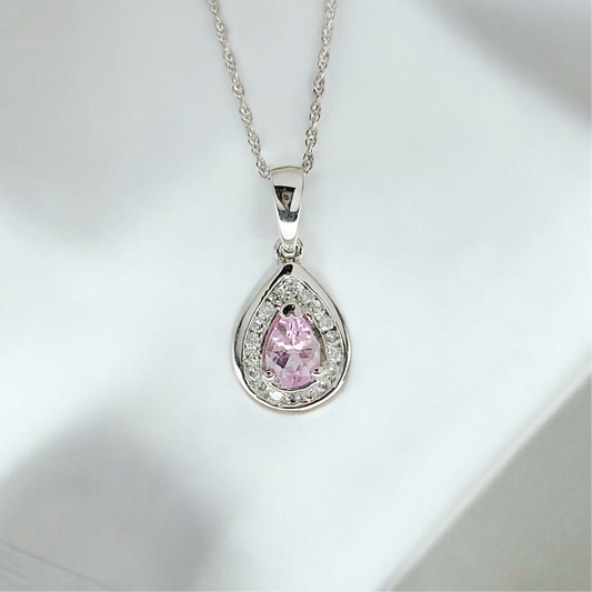 Pink Topaz and Diamond Pendant