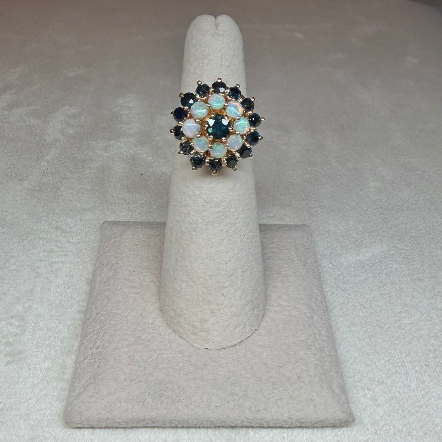 Sapphire and Opal Halo Ring