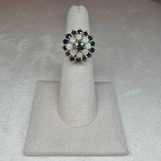 Sapphire and Opal Halo Ring