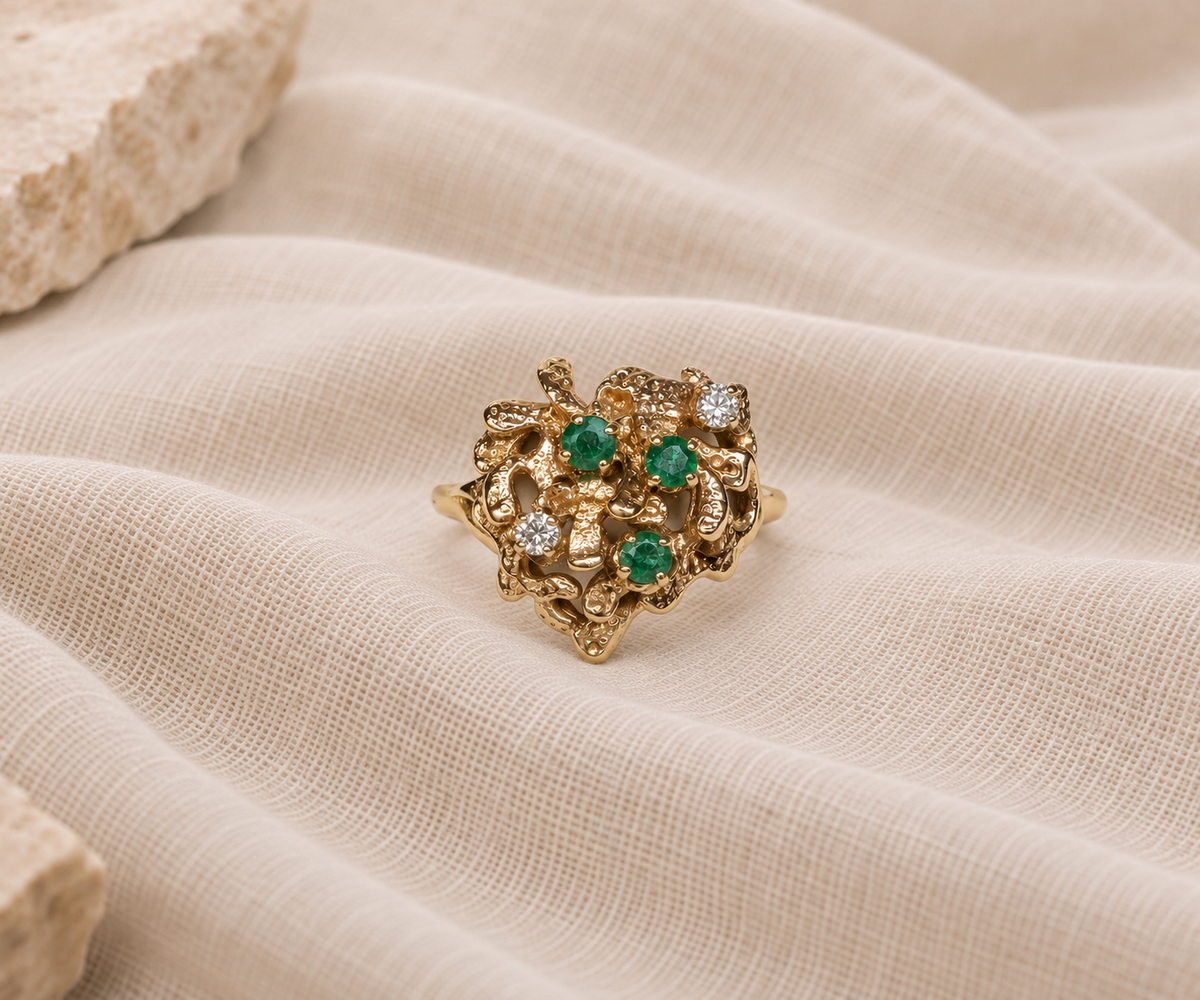 14K Nature-Inspired Emerald and Diamond Ring