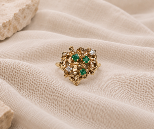 14K Nature-Inspired Emerald and Diamond Ring