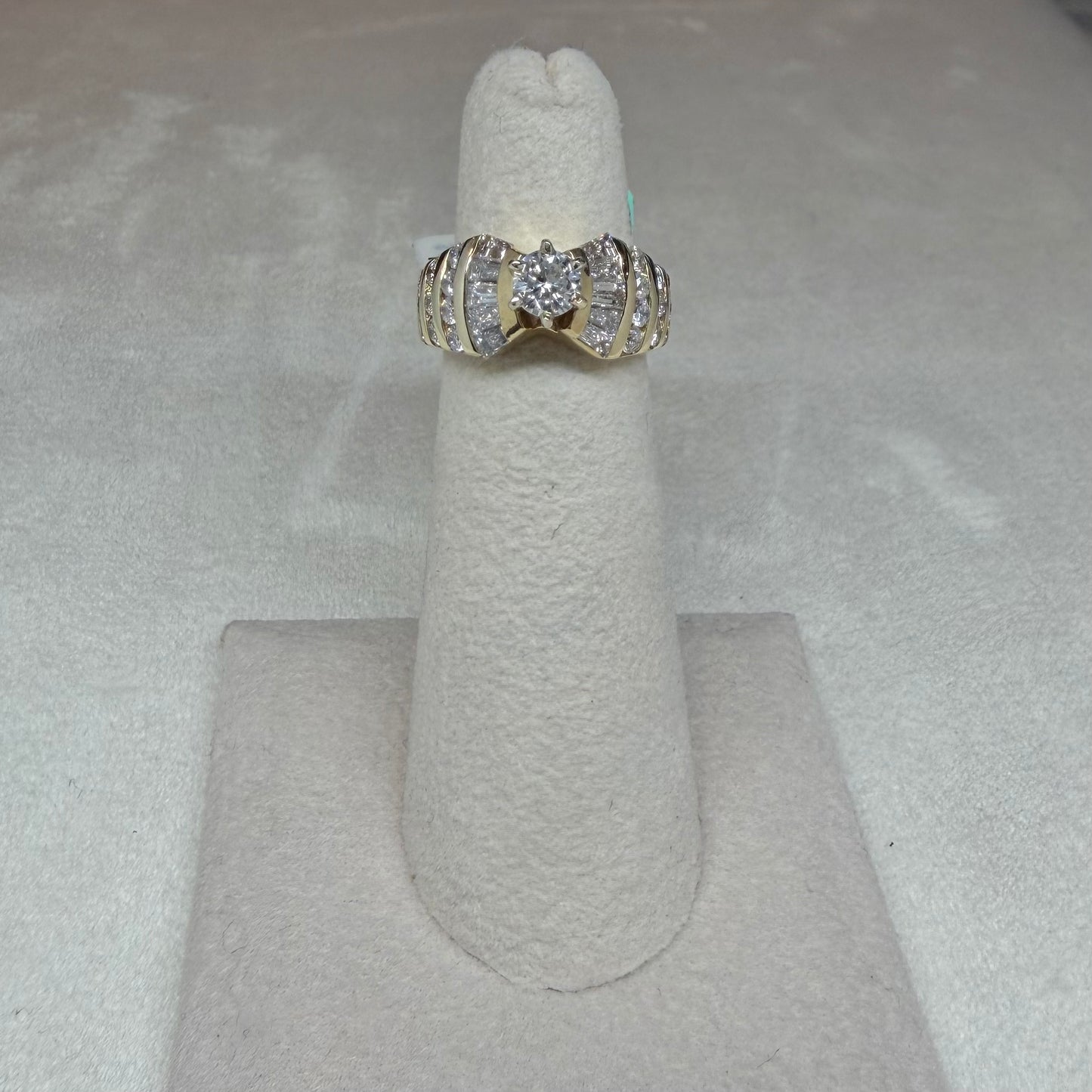 14K Engagement Ring with Baguette Rows