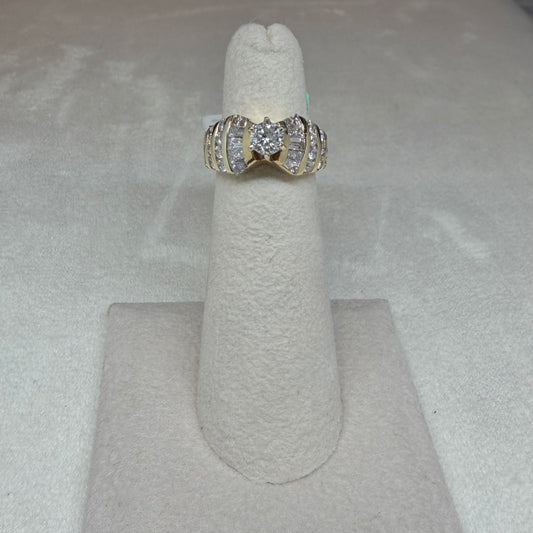 14K Engagement Ring with Baguette Rows