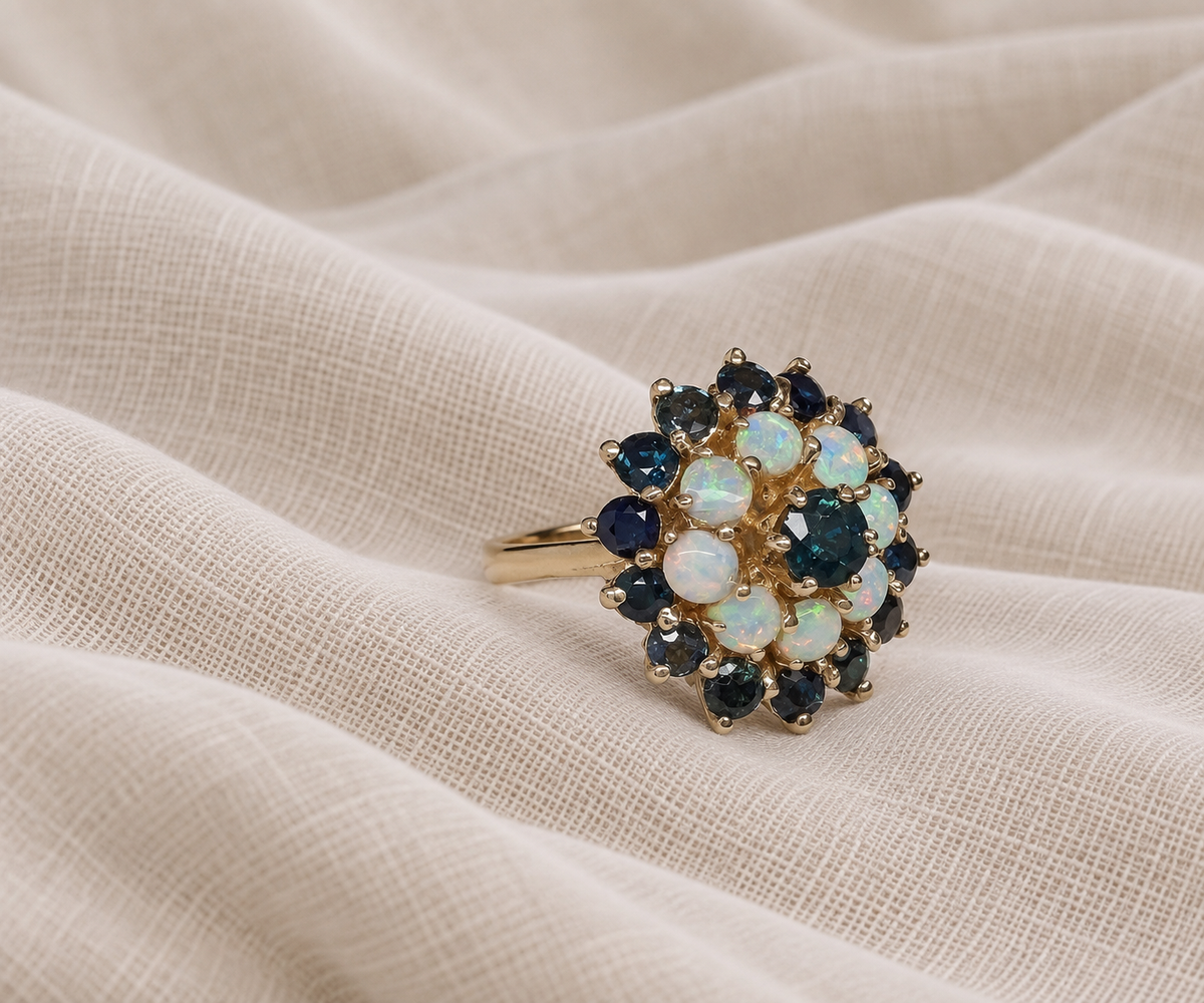 Sapphire and Opal Halo Ring