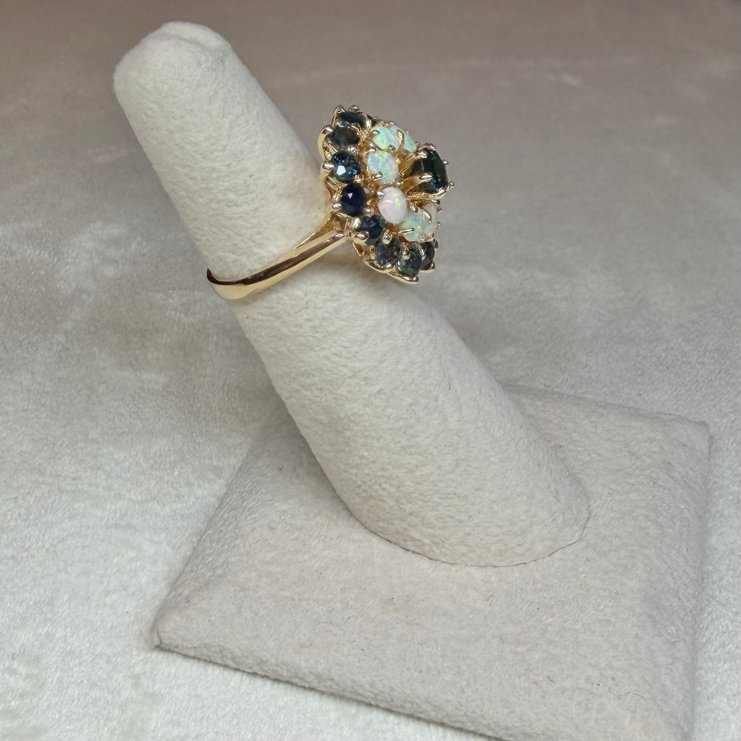 Sapphire and Opal Halo Ring