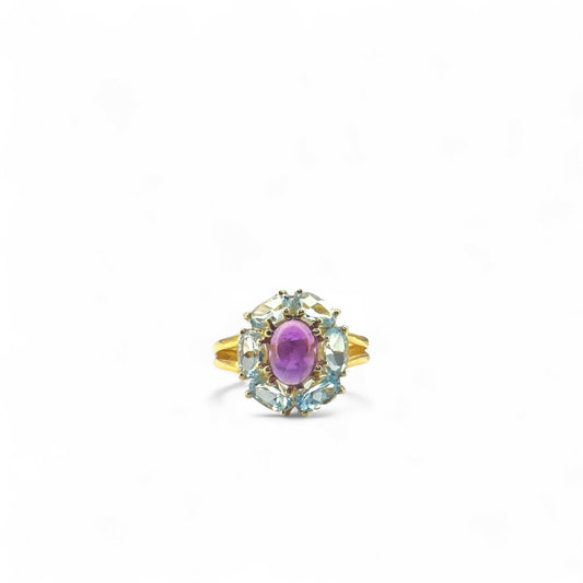Amethyst and Blue Topaz Floral Ring