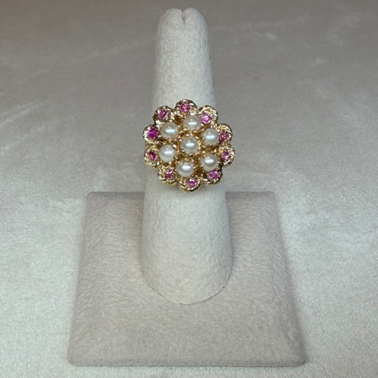 14K Pearl and Ruby Ring