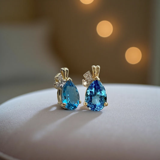 14K Blue Topaz Pear Shaped Earrings