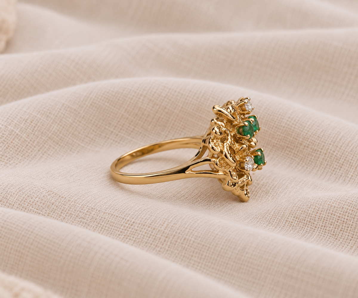 14K Nature-Inspired Emerald and Diamond Ring