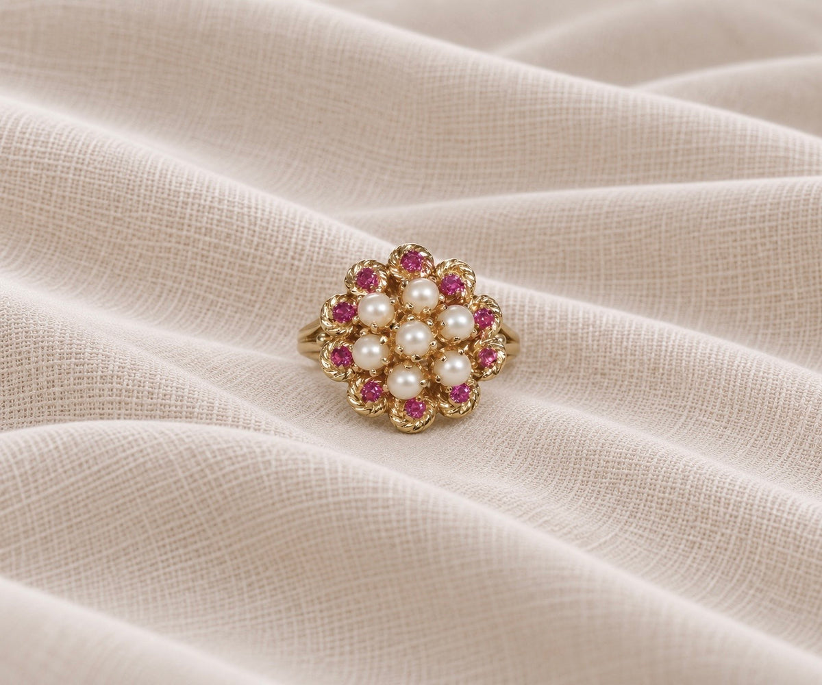 14K Pearl and Ruby Ring