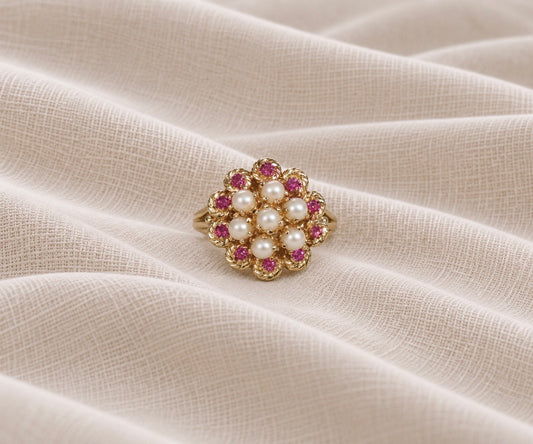 14K Pearl and Ruby Ring