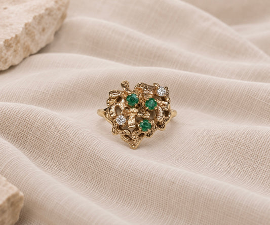 14K Nature-Inspired Emerald and Diamond Ring