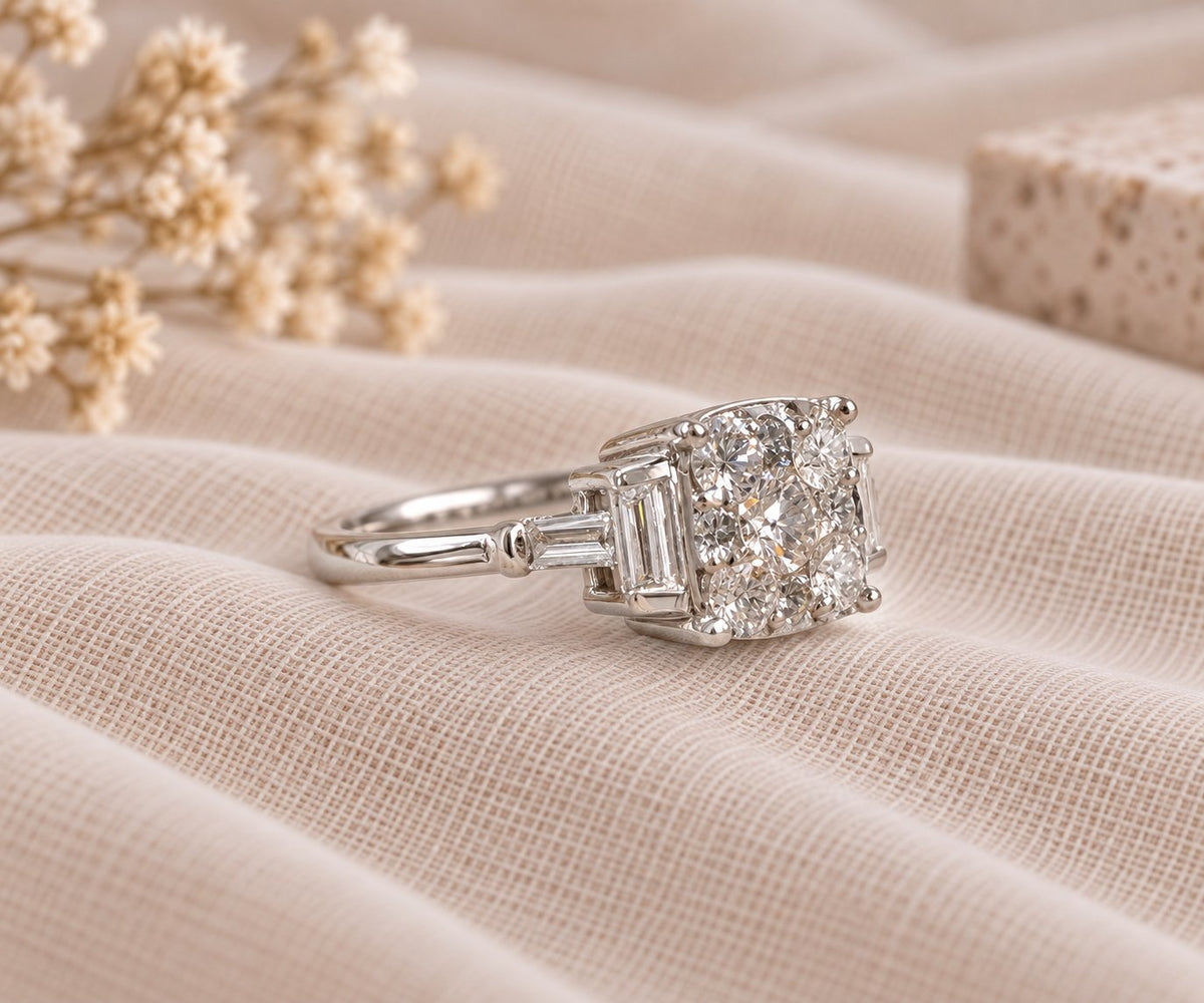 White Gold Cluster Engagement Ring