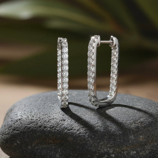 14K White Gold Diamond Hoops