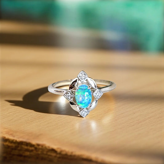 14K White Gold Opal Ring