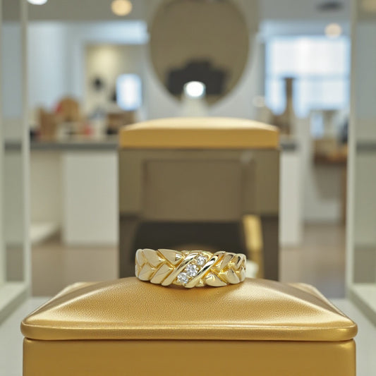 14K Yellow Gold Diamond Woven Band