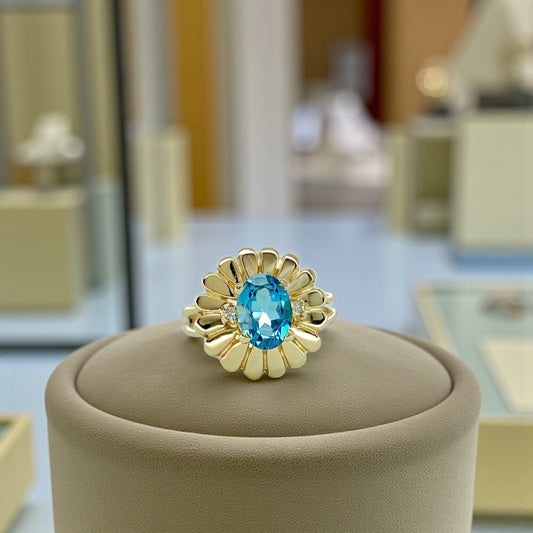 Blue Topaz Flower Ring