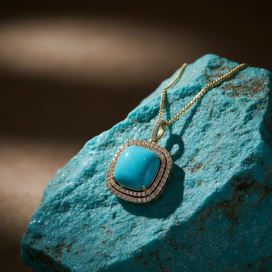 14K Turquoise Double Halo Pendant