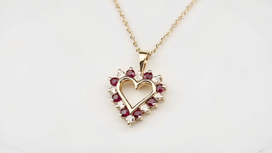 14K Ruby and Diamond Heart Pendant
